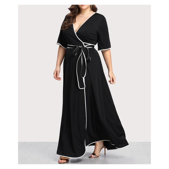 MBM Unlimited Dresses & Skirts - Black V Neck Short Sleeve Self Tie Wrap Maxi Dress
